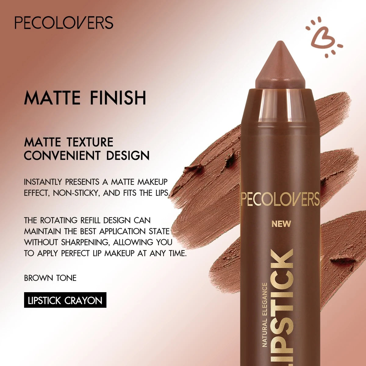Multi-Color Matte Lipstick Crayon, Long-Lasting & Natural Effect Crayon, for Brown Tone, Matte Finish & High Pigmented