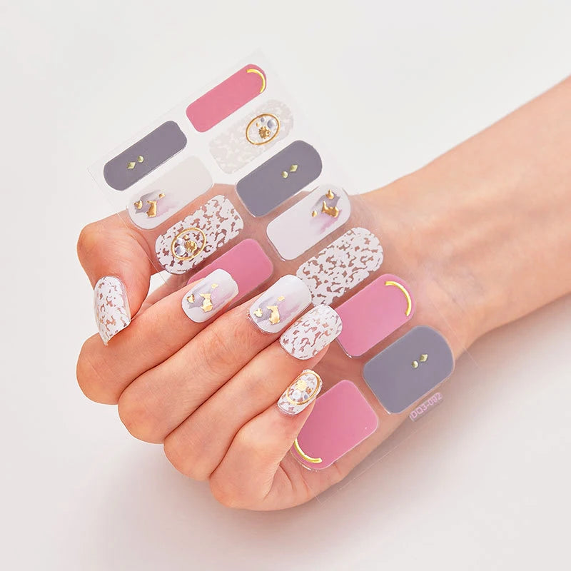 DIY Semi Cured Gel Nail Stickers Long-Lasting Solid Color Nail Strips Patch Slider Nail Sticker Full Cover Decal Manicure Patch