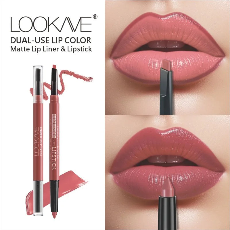 2-in-1 Lipstick & Liner Double Ended Matte Lipstick with Lip Liner, Waterproof & Long Lasting, Creamy Transfer-Proof Finish