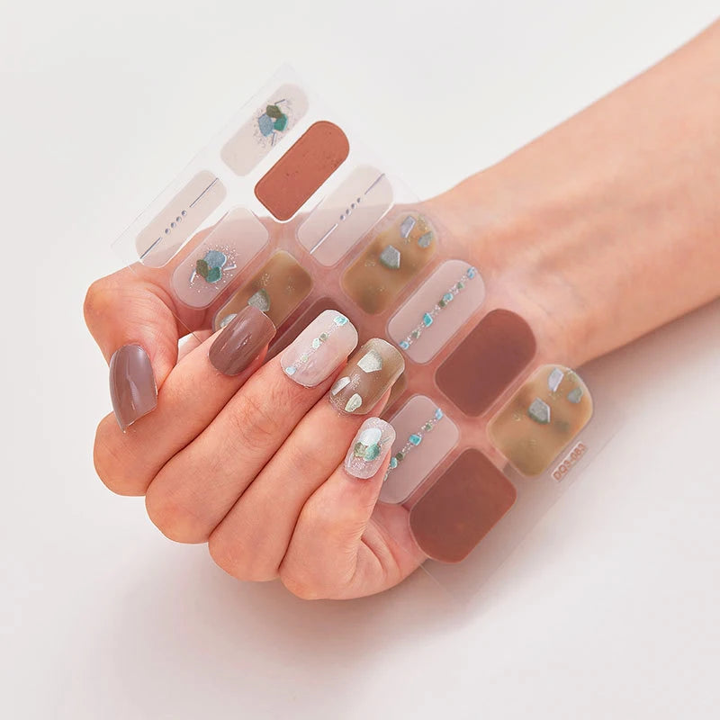 DIY Semi Cured Gel Nail Stickers Long-Lasting Solid Color Nail Strips Patch Slider Nail Sticker Full Cover Decal Manicure Patch