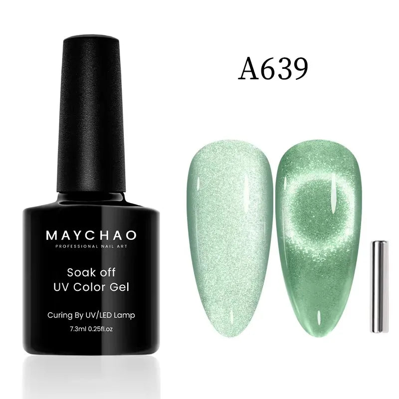 MAYCHAORomantic Galaxy Cat Eye Gel Nail Polish With Magnet Soak off UV Holographic Magnetic Rainbow Gel Polish for Nail Manicure