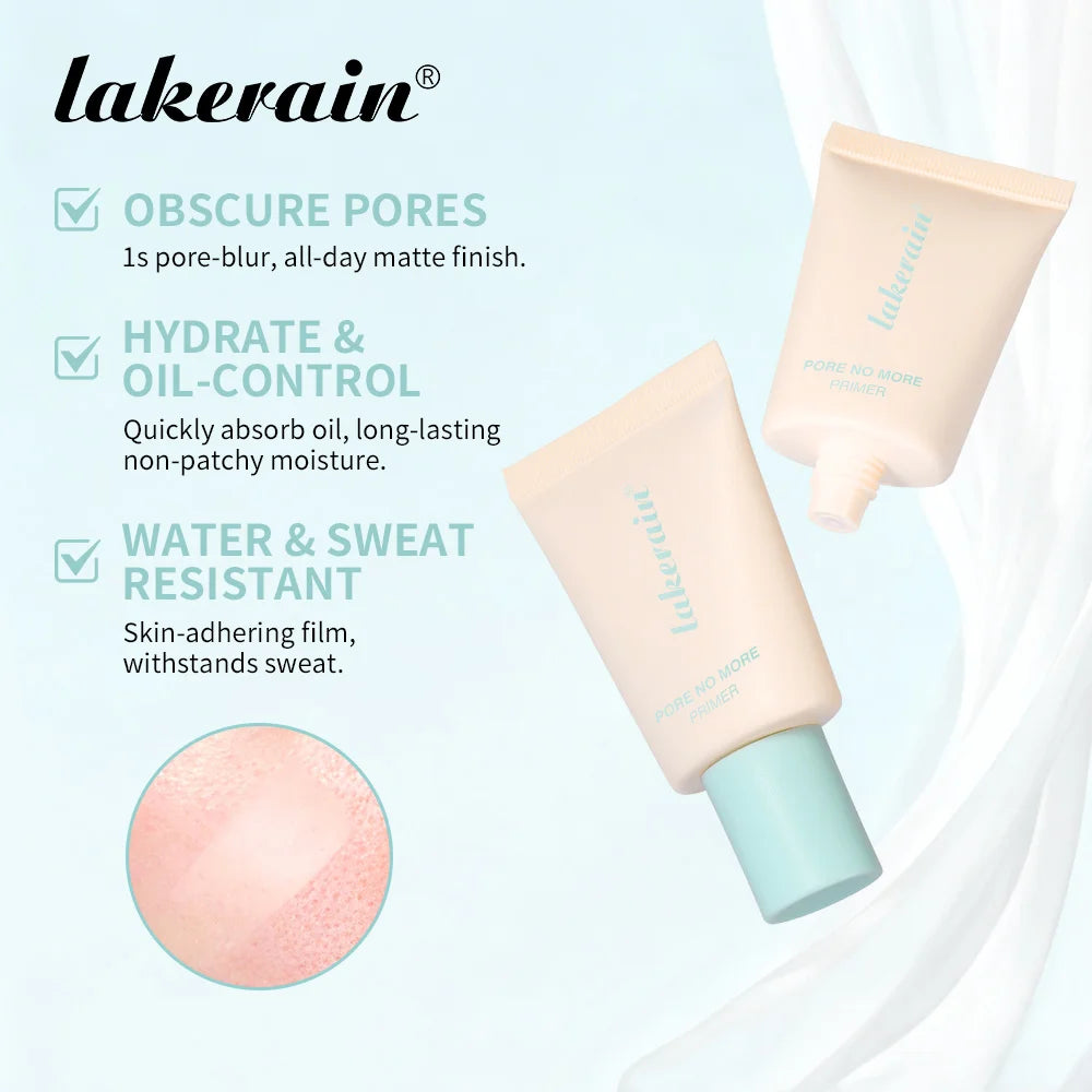 Lakerain Pore No More Primer Moisturizing Long-Lasting Oil Control Matte Finish Primer Water & Sweat Resistant Base Makeup