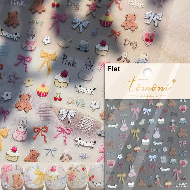 1pcs 5D Japanese Kawaii Bear Nail Art Stickers Brown Cartoon Animals Self-Adhesive Nail Decoration Decals DIY Slider Accessories