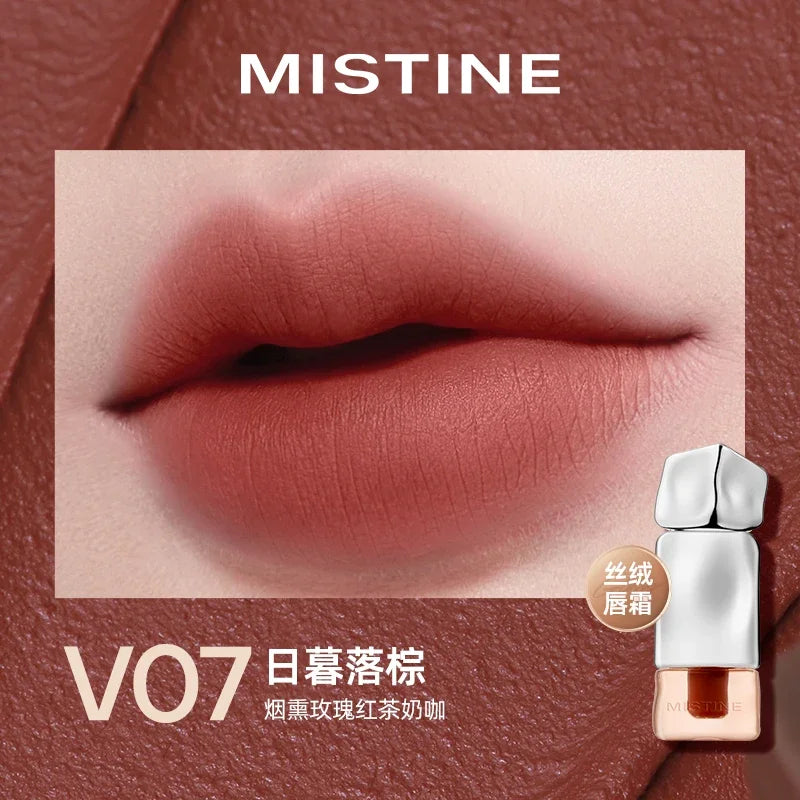 Mistine Lipstick Nude Long Wear Lip Creamy Korean Makeup Matte Lip Glaze Mirror Gloss Lip Jelly Long Lasting 2.9g