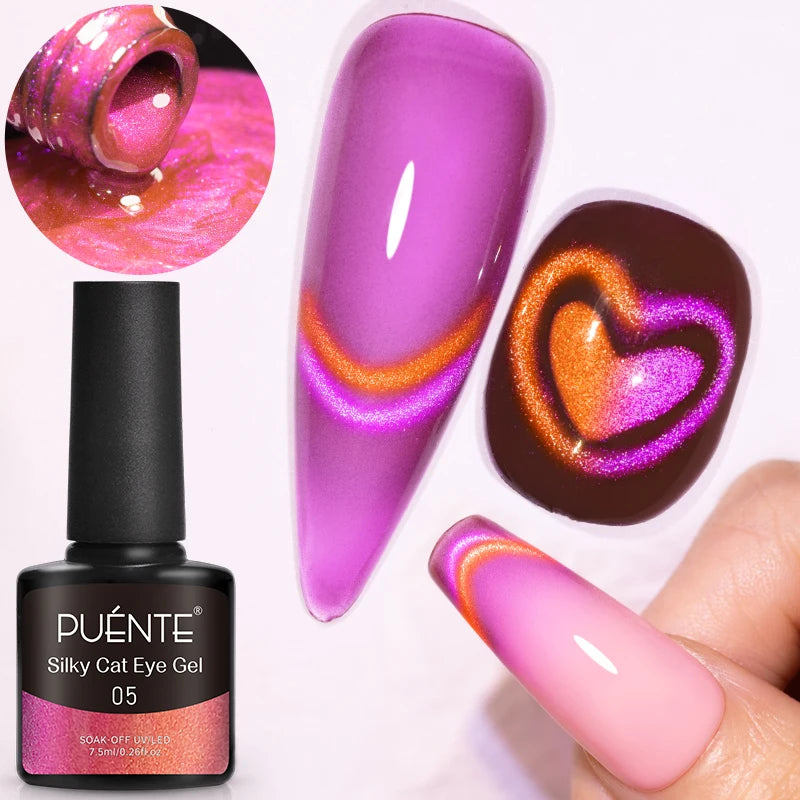 PUENTE 7.5ML Nude Shade Ceramic Cat Eye Gel Nail Polish Shiny Moonlight Cat Eye Gel Soak Off UV Semi-Permanent Nail Art Varnish