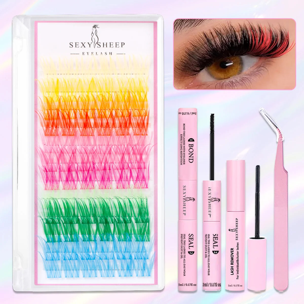 DIY Lash Clusters Kit Mixed Styles Eyelash Extension Full Set Individual Lashes with Lash Bond&Seal and Tweezers Makeup Tool