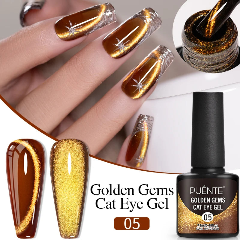 PUENTE 7.5ML Nude Shade Ceramic Cat Eye Gel Nail Polish Shiny Moonlight Cat Eye Gel Soak Off UV Semi-Permanent Nail Art Varnish