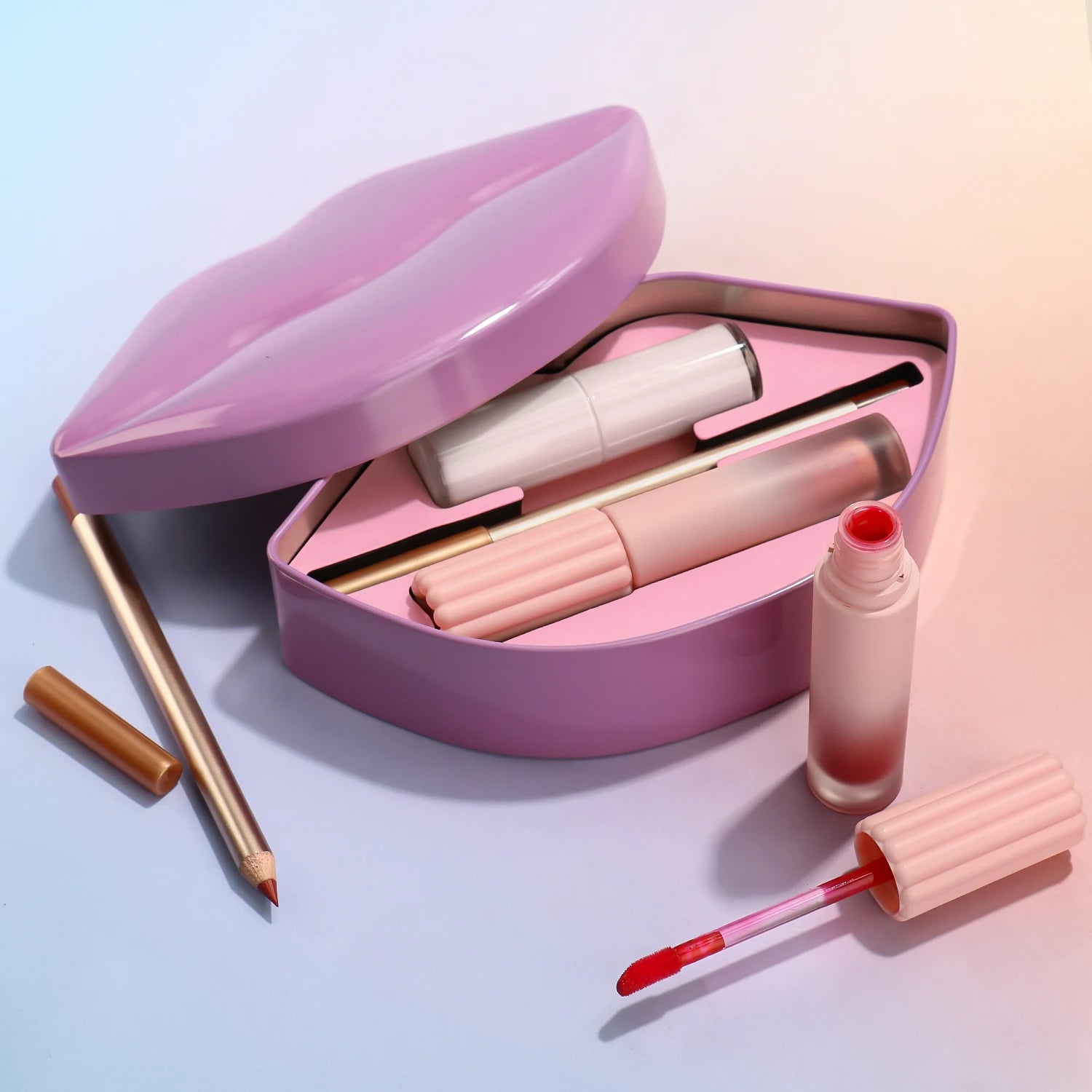 Lip Makeup Kit Private Label Lip Gloss Pencil Liner Balm Matte Glossy Lipgloss Set Wholesale 3 in 1 Gift Box