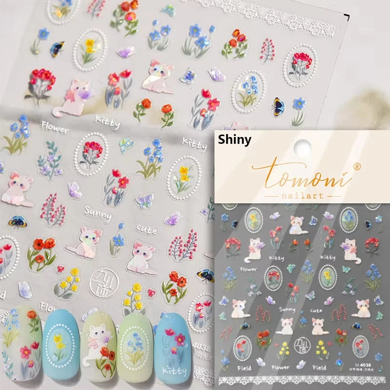 1pcs 5D Japanese Kawaii Bear Nail Art Stickers Brown Cartoon Animals Self-Adhesive Nail Decoration Decals DIY Slider Accessories