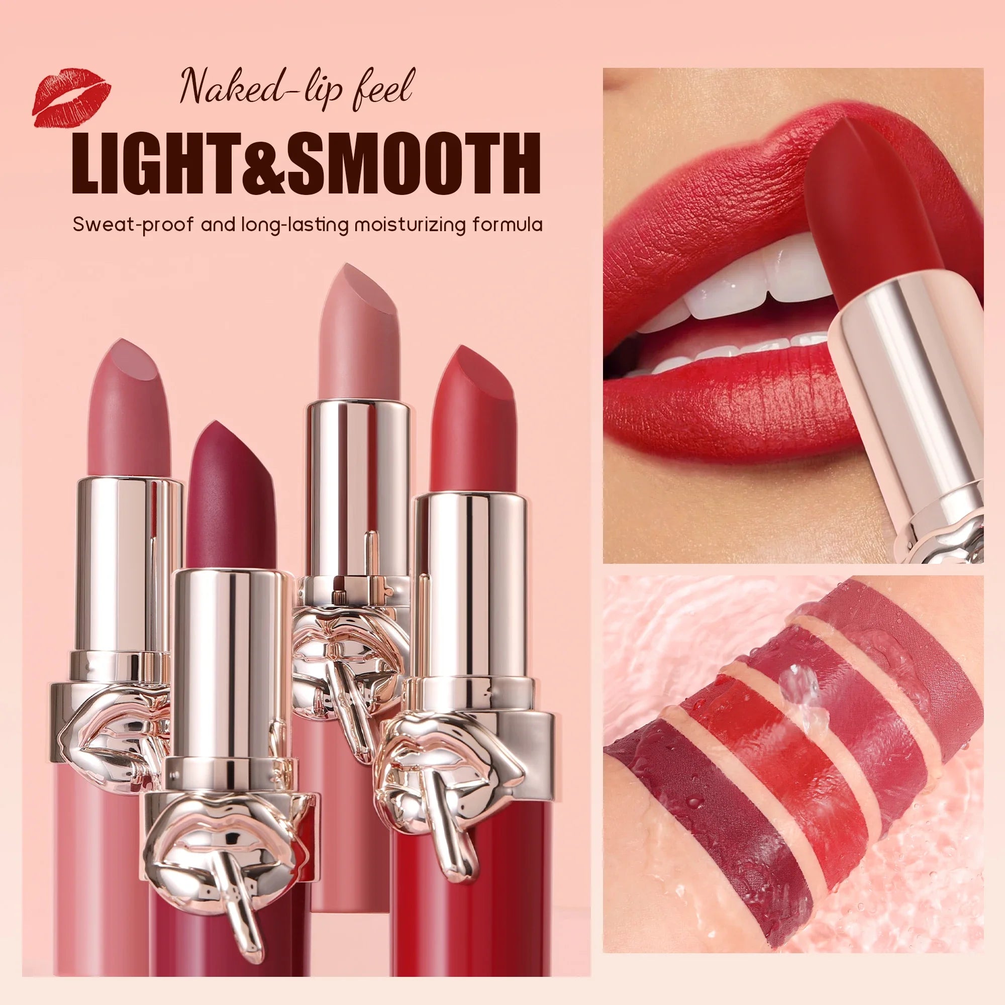 Creamy Velvet Lipstick Moisturizing Long Lasting Waterproof Non Stick Cup Rich Color 6 Shades Smooth Lip Makeup For Women