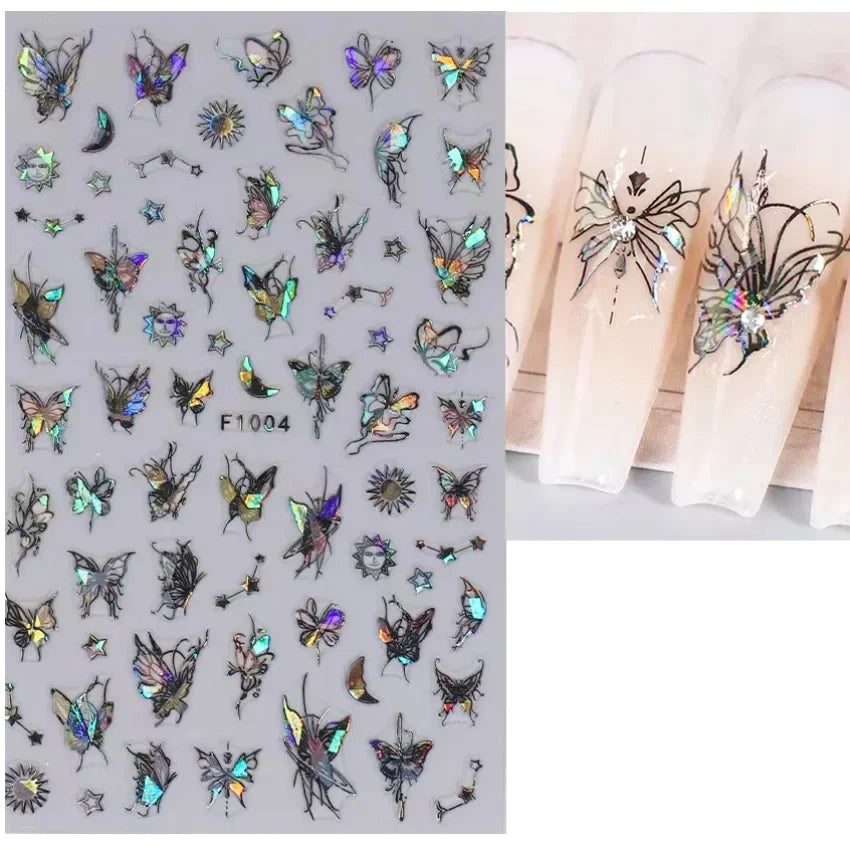 Elegant Butterfly Nail Manicure Stickers Blue Butterflies Leopard Retro Flowers Adhesive Decal Wedding Charm Manicure Tips