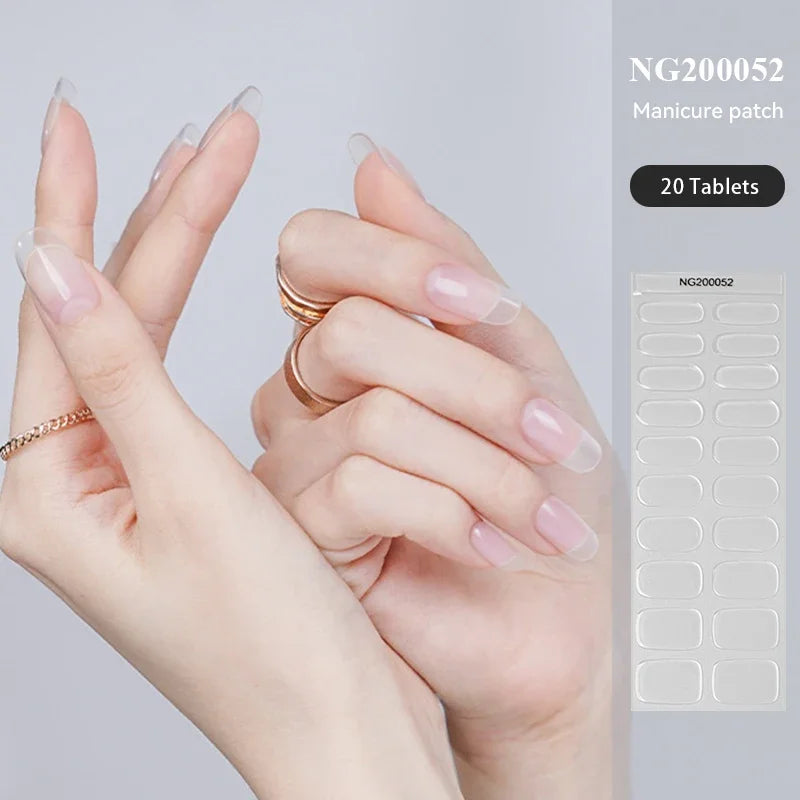 16/20Tips Semi-Cured Nail Wraps Simple Color Adhesive Full Cover Stickers for Nails UV Lamp Need Press On Nails DIY Manicure