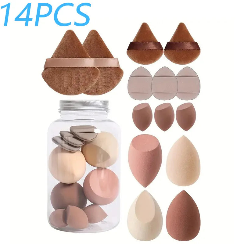 14PCS Makeup Sponge Set with Storage Jar Velvet Beauty Blenders Beauty Egg Powder Puffs Make Up Accessories Women Makeup Tools