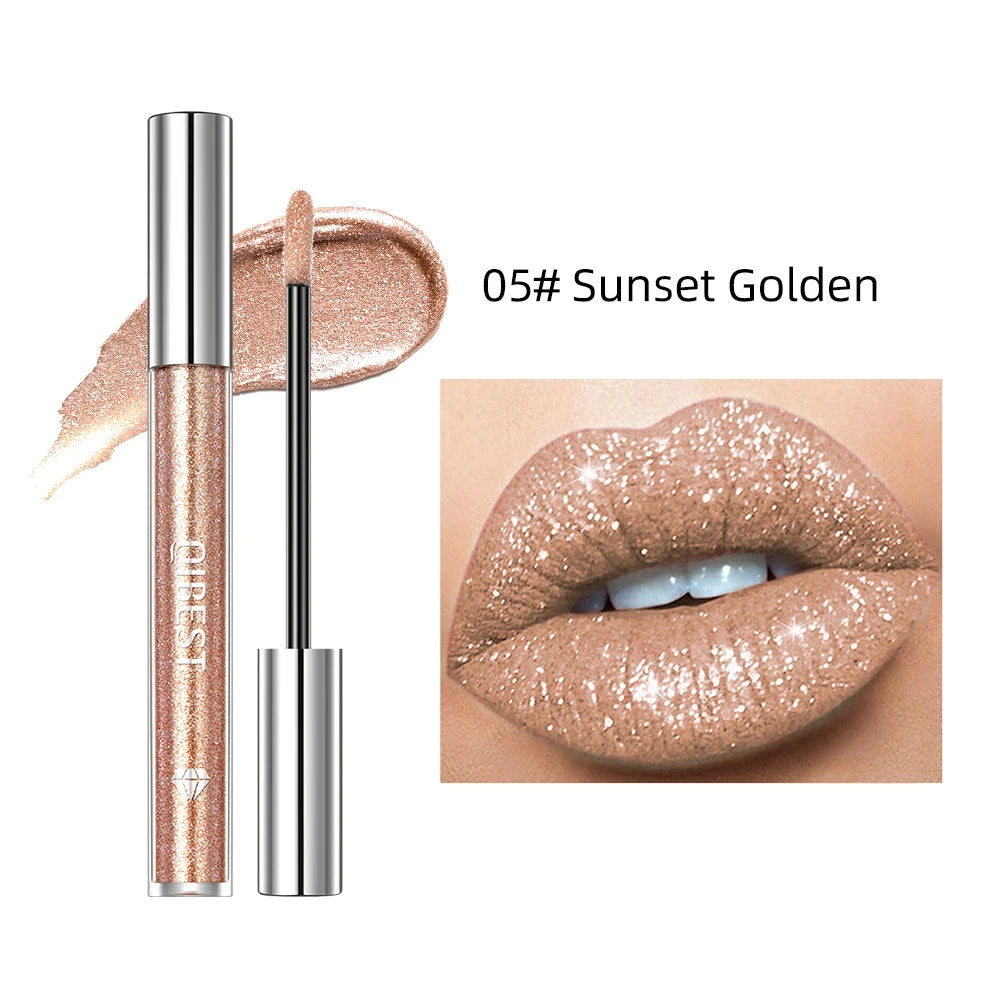 QIBEST Diamond Liquid Lipstick Lip Tint 6 Colors Moisturizing Long-Lasting Makeup Gray Sparkling Waterproof Lip Gloss Cosmetics