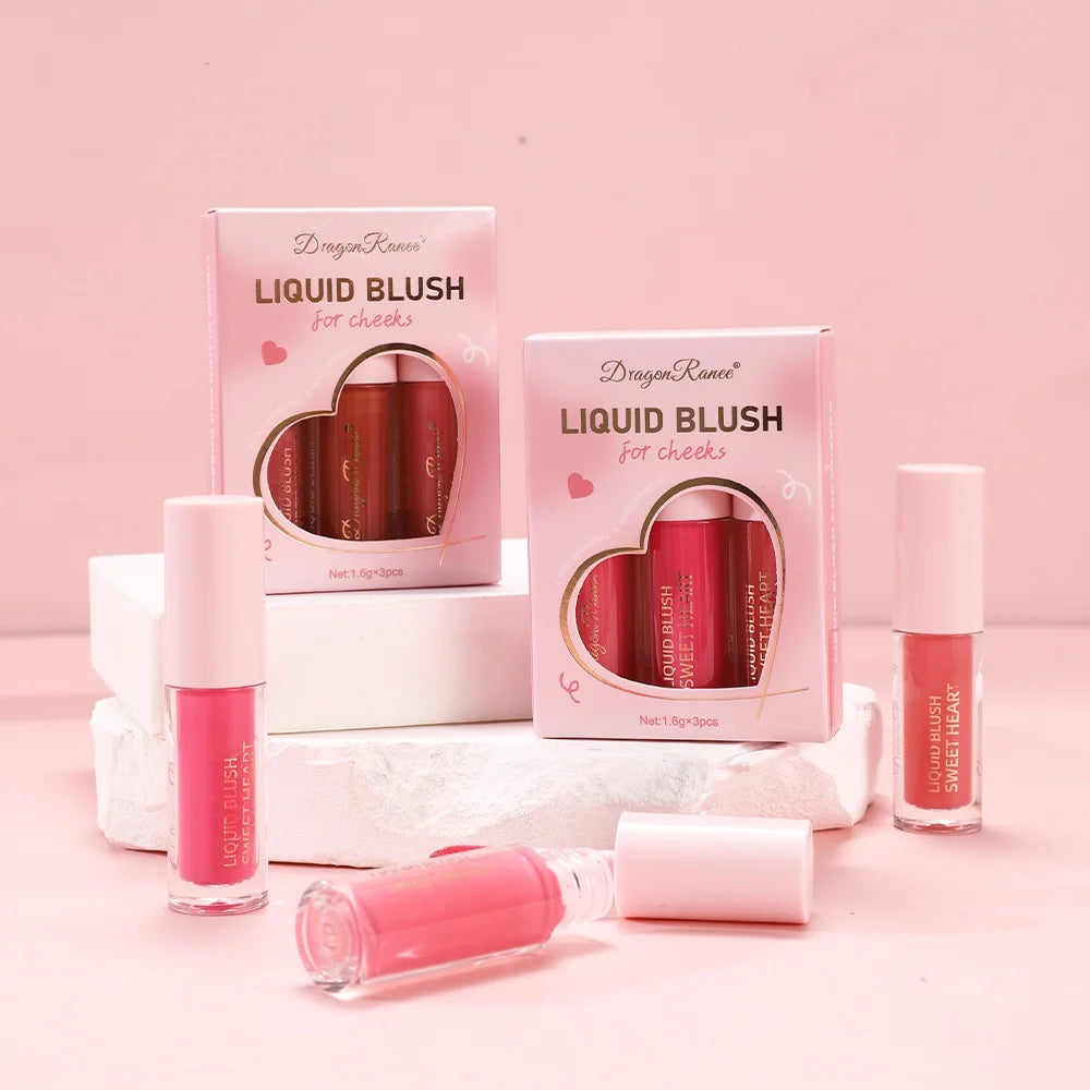 Three-Piece Set of Matte Liquid Blush, Natural Highlighter, Long-Lasting Blush, Delicate Color, Clear and Light Blush
