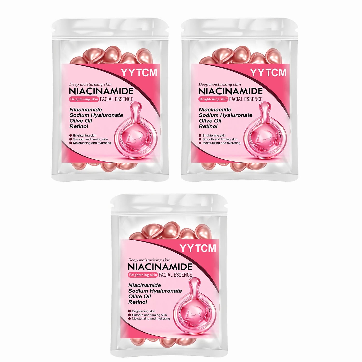 Niacinamide Facial Essence Capsules, Containing Retinol, Olive Fruit Oil, Gardenia Extract, Brighten Skin Tone, Moisturize and Hydrate, and Smooth and Soften Skin (0.5Gx30 Capsules)/Bag-1 Bag