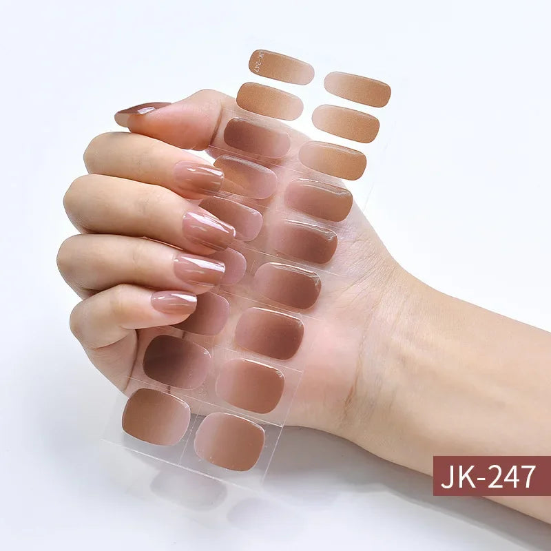 16/20Tips Semi-Cured Nail Wraps Simple Color Adhesive Full Cover Stickers for Nails UV Lamp Need Press On Nails DIY Manicure
