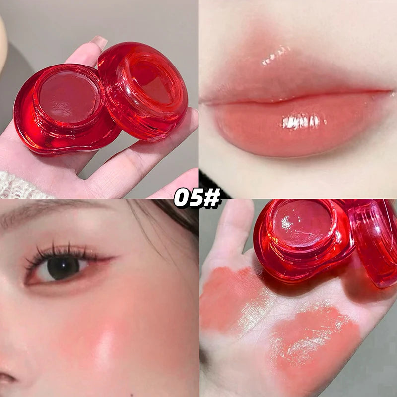 Canned Jelly Mirror Lipstick Peach Pink Lip Cheek Dual-use Cream Solid Lip Gloss Lasting Moisturizing Rouge Blush Korean Makeup