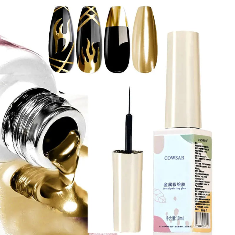 5/7/8/10ml Metallic Gel Gold Mirror Effect Gel Nail Polish French Design Line Flower Drawing Gel Nail UV Soak Off Polish Varni