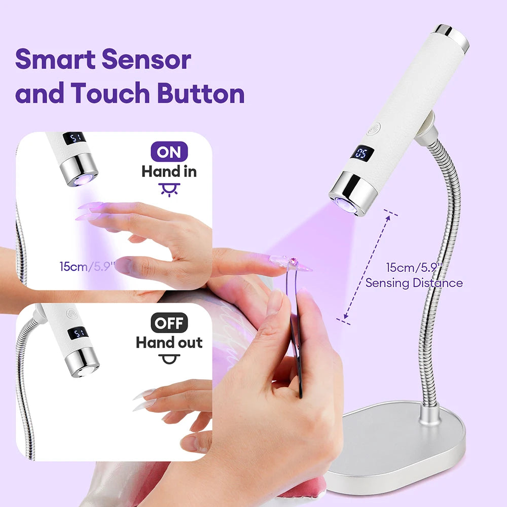 Portable Nail Dryer Light UV Nail Lamp Rechargeable Gel Nails Lamp With Flexible Hose  LED Therapy Light Nail Art Tools