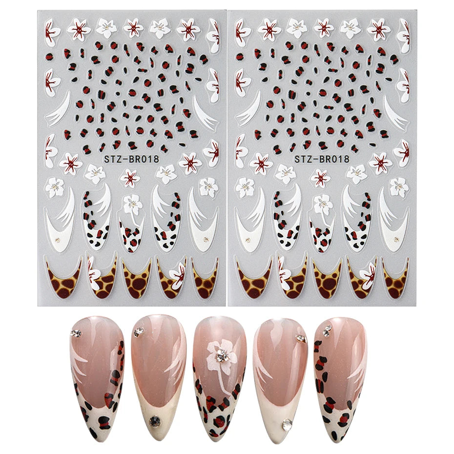 Cheetah French Nails Stickers Flowers Leopard Self-Adhesive Decals Holographic Slider Manicure Art Supplies And Decorations