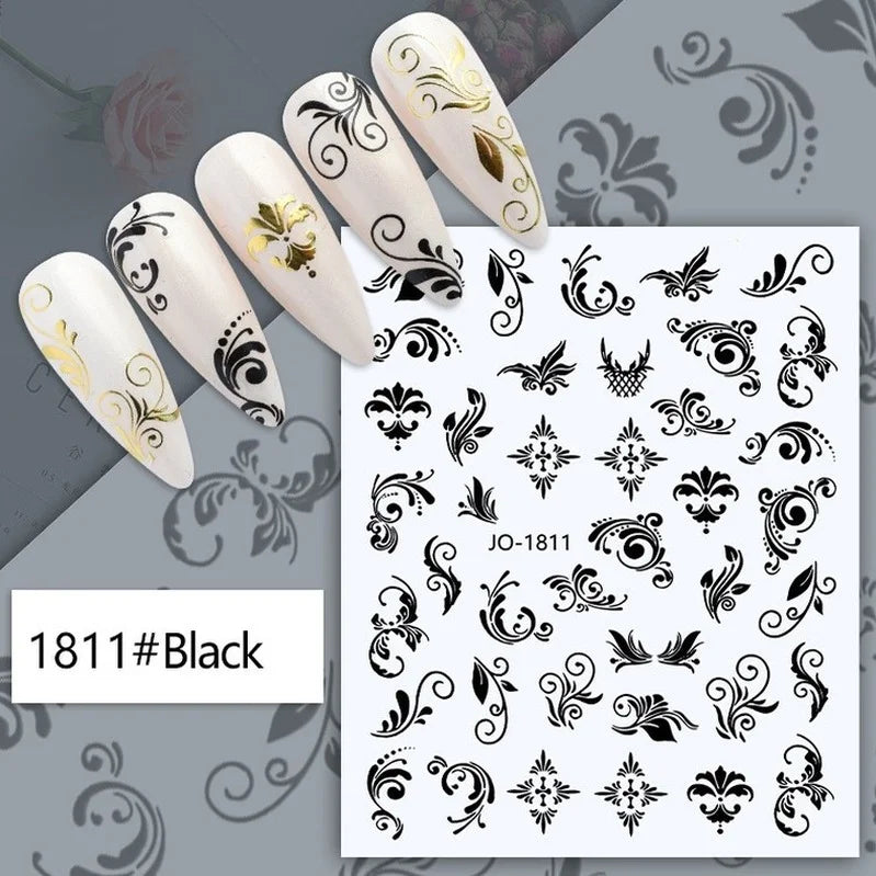 Nail Art Stickers Woman Girl Sexy Sticker Body Press on Nail Slider Black White Decal Decoration Nail Design Accessories Wraps