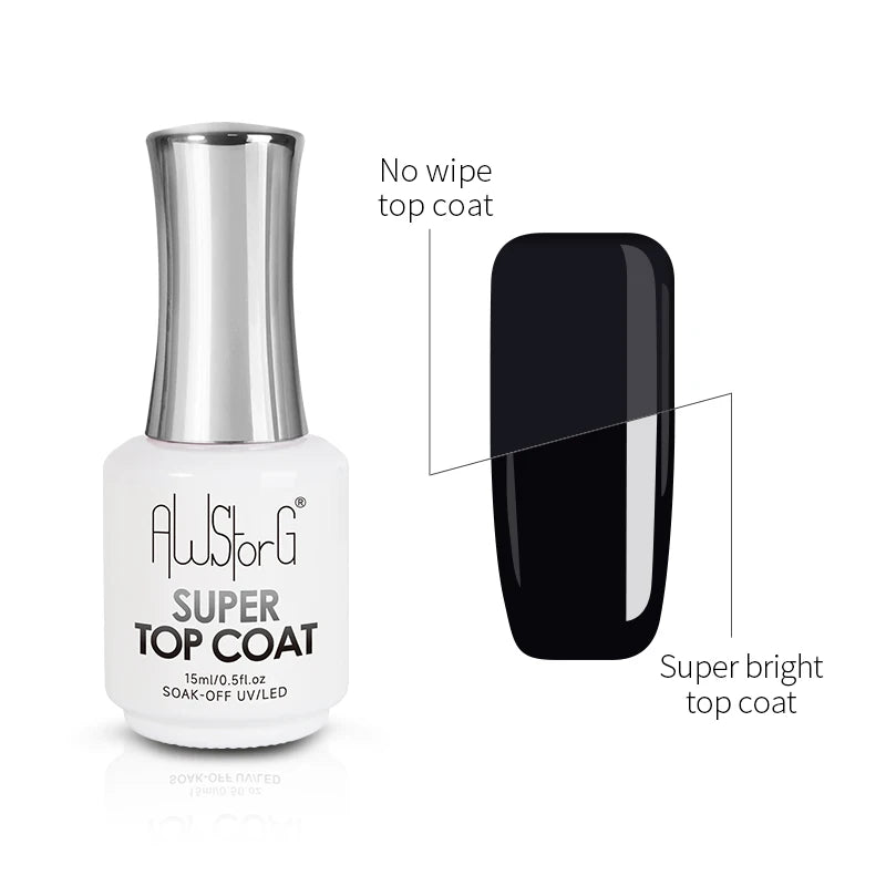 AWStorG 15ML Super Top Coat  Function Gel No Wipe Matte Top Gel Transparent Soak Off  UV LED NailArt Manicure Gel Varnish Primer