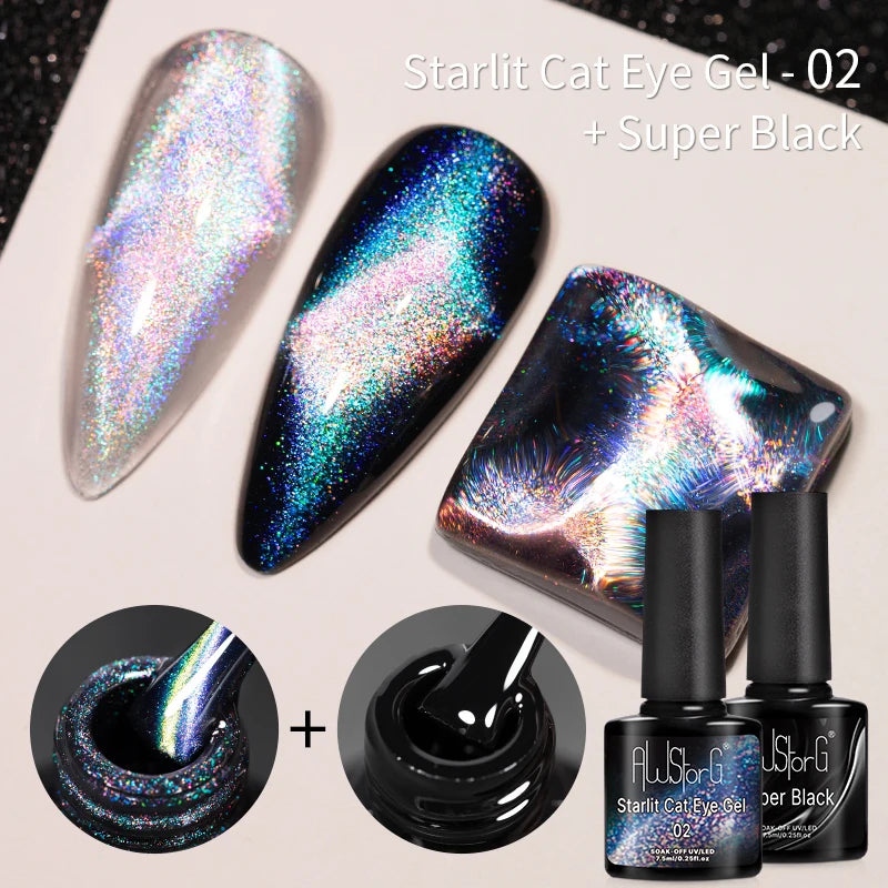AWStorG 7.5ml Golden Gradient Cat Eye Nail Polish Gel Phototherapeutic Gel Soak Off Nail Magnetic Gel Polish Nail Art DlY