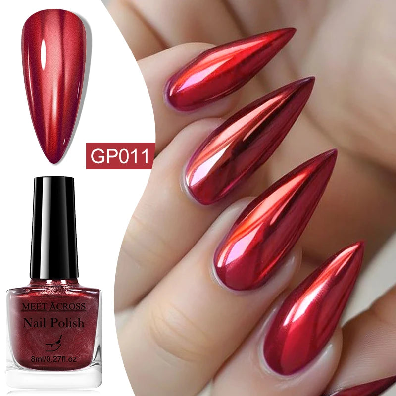 8ml Mirror Metallic Nail Polish No Need Lamp Curing Air Dry Salon Quality Soak-Off Long Lasting Varnishes DIY Manicure Design