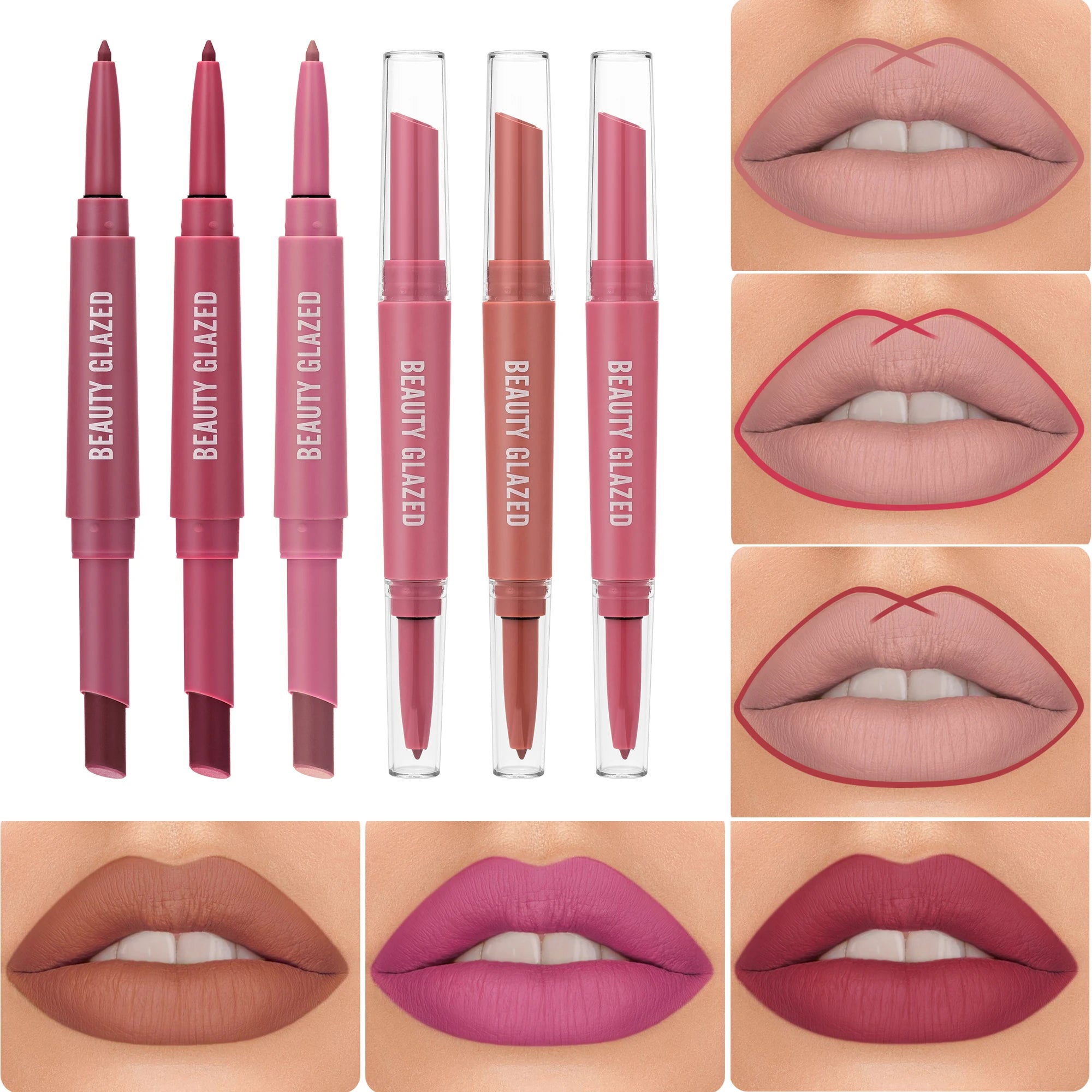Lip Liner And Lipstick Pen, 2-in-1 Double-headed Lipstick Set , Waterproof Long Lasting Matte Lipstick Gift, Suitable For Daily
