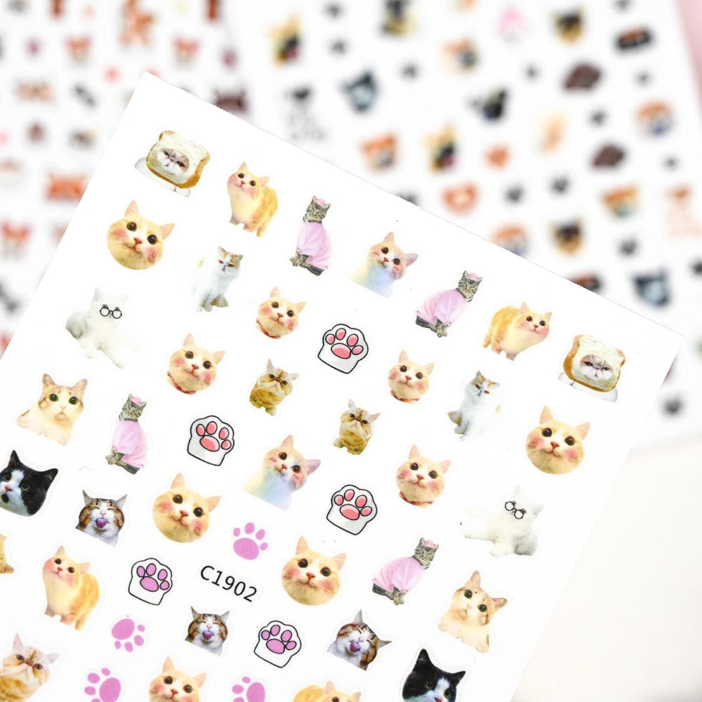 Lovely Cat Nail Decals 3D Animal Cartoon Dog Scrawl Relief Self Adhesive Nail Art Stickers Cute Puppy Kitty Y2K Nails Decoration