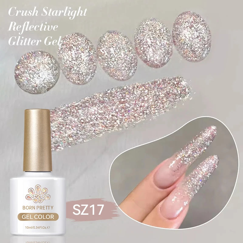 BORN PRETTY 10ml Sliver Carat Mirage Reflective Glitter Gel Nail Polish Sparkling Ultra Shine Soak Off UV Nail Art Gel Varnish