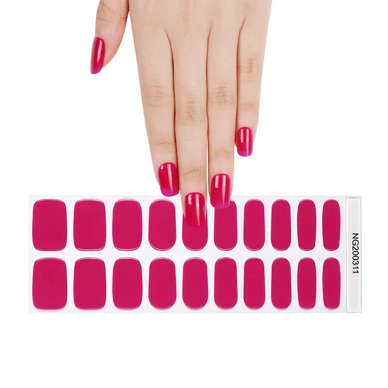 16/20Tips Semi-Cured Nail Wraps Simple Color Adhesive Full Cover Stickers for Nails UV Lamp Need Press On Nails DIY Manicure