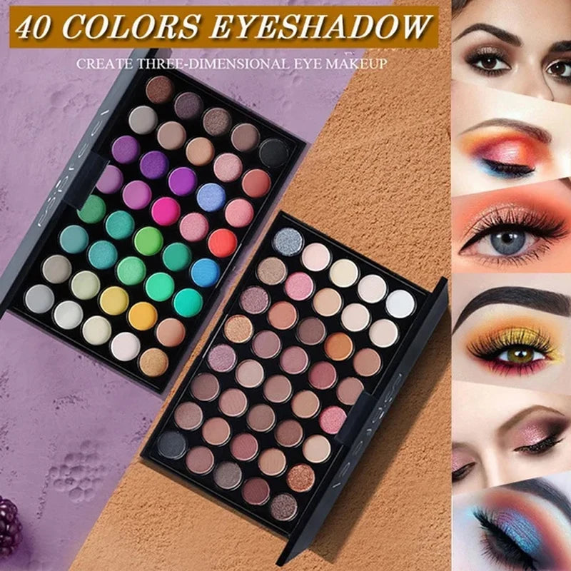 40 Colors Glitter Eyeshadow Palette Matte Waterproof Long Lasting Pressed Powder Cosmetics Kit Fashion Women Eye Makeup palette