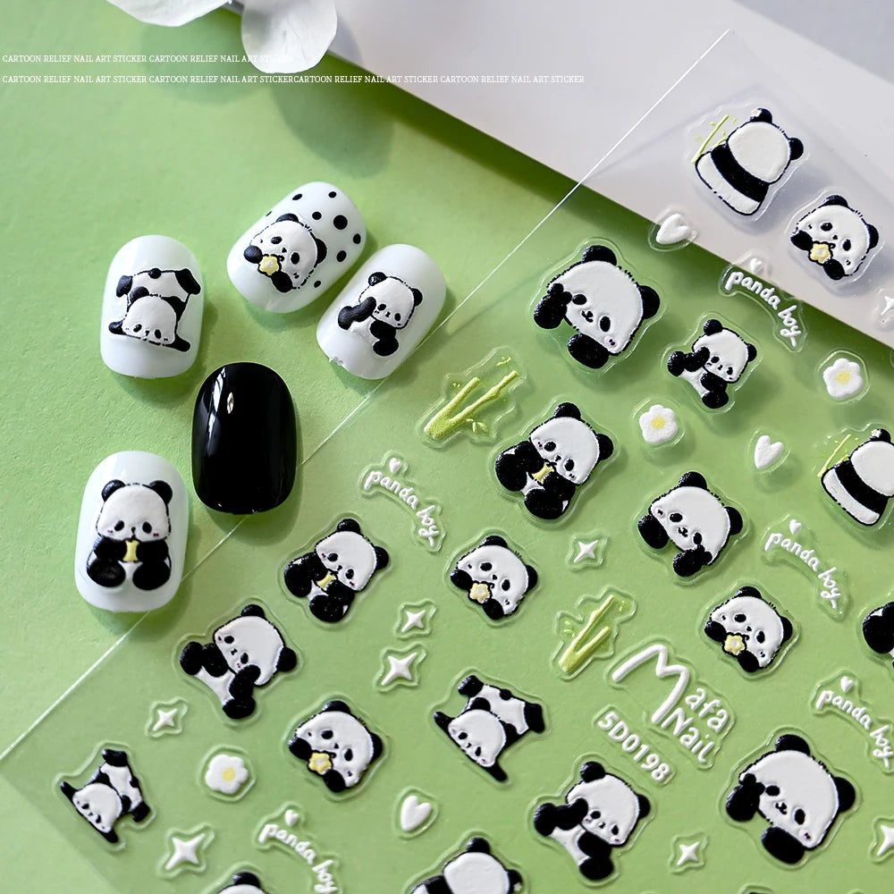 1Pcs 5D Lovely Panda Nail Stickers Cartoon Rabbit/Flower/Animal Self Adhesive Nail Art Decals Y2K Manicure Decorations Sliders *
