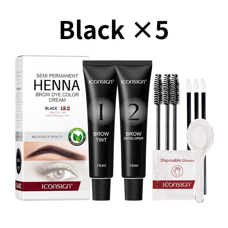Professional Henna Eyelash Eyebrow Dye Tint 15-minute Fast Deying Cream Tattoo Brow Semi Permanent Eyebrows Tint Dye Makeup