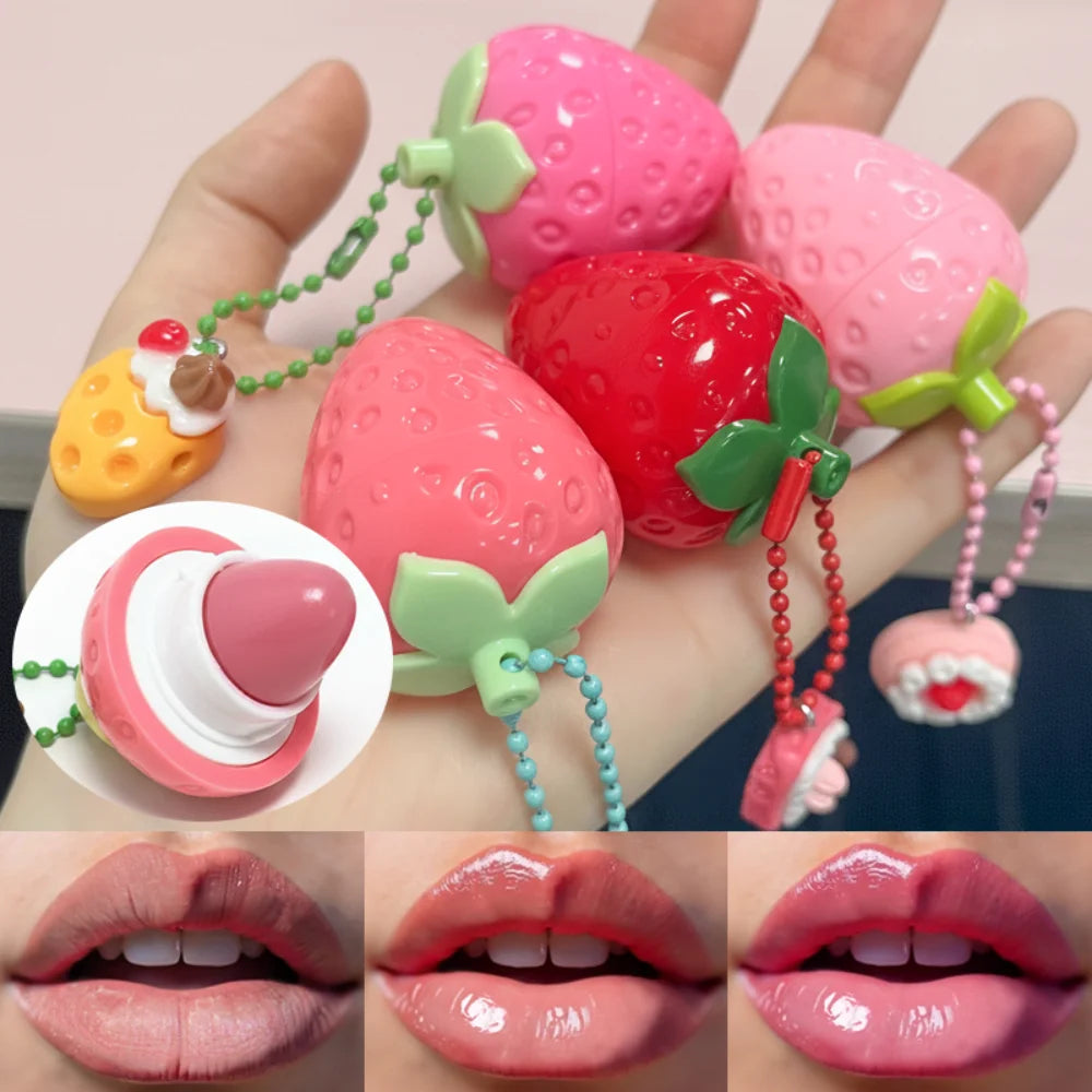4-Color Random Hair Strawberry Warm Moisturizing Lip balm With Strong Moisturizing Effect, Protecting And Softening Lips