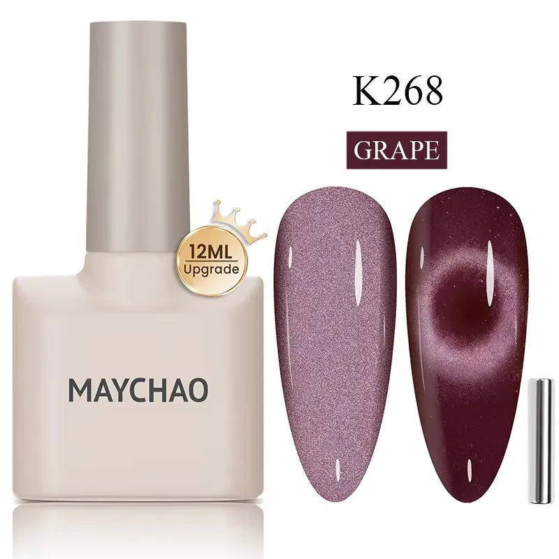 MAYCHAORomantic Galaxy Cat Eye Gel Nail Polish With Magnet Soak off UV Holographic Magnetic Rainbow Gel Polish for Nail Manicure