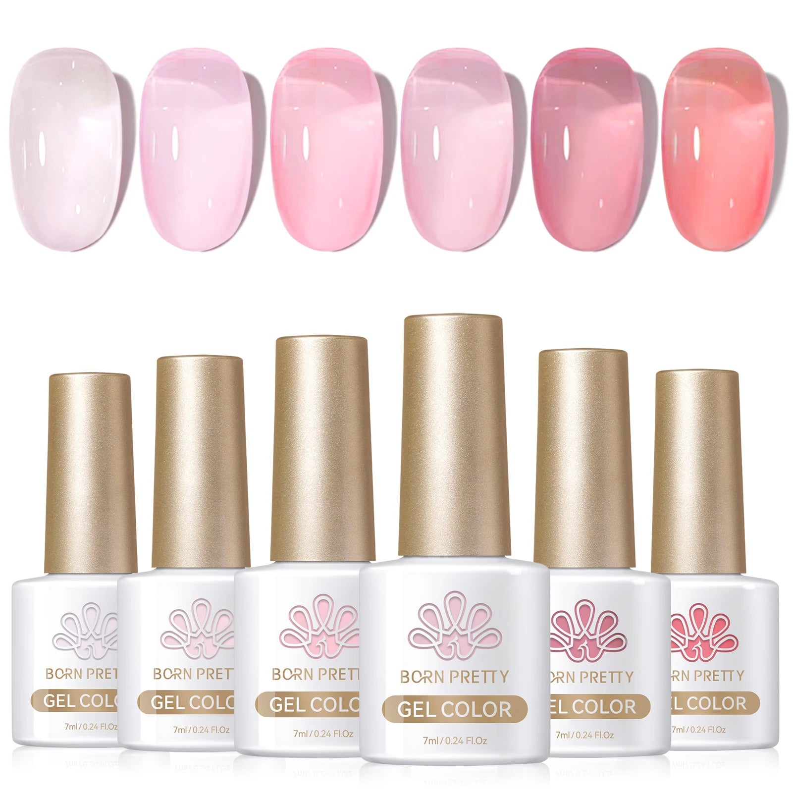 BORN PRETTY 6pcs Crystal Amber Gel Nail Polish Set Jelly Pink Nude Winter Semi Permanent Soak Off UV LED Varnish Manicure Kits