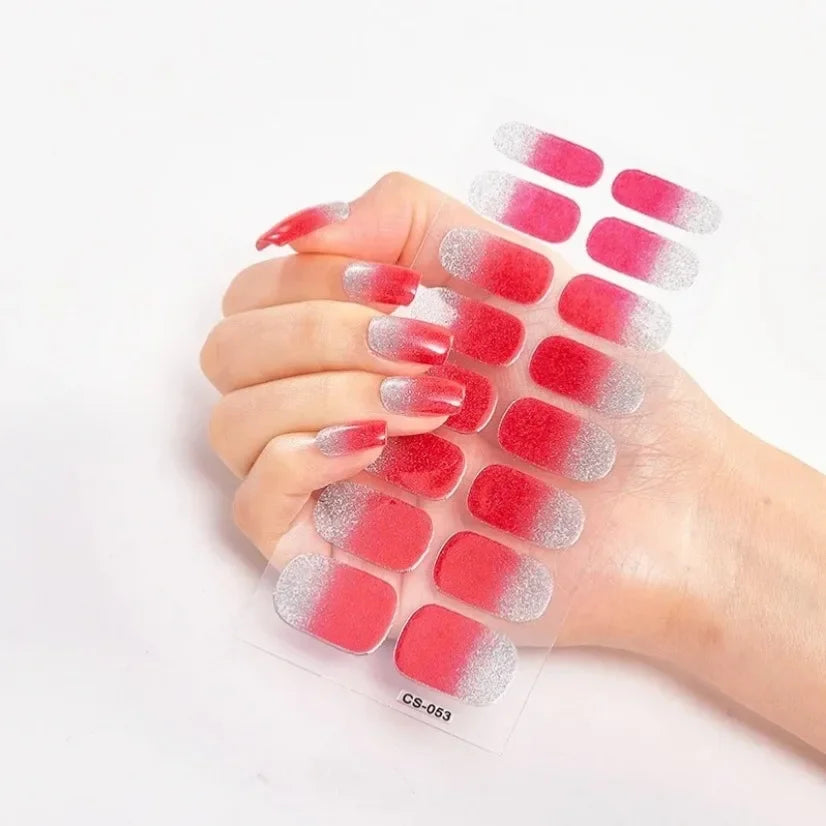 DIY Semi Cured Gel Nail Stickers Long-Lasting Solid Color Nail Strips Patch Slider Nail Sticker Full Cover Decal Manicure Patch