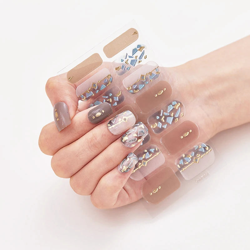 DIY Semi Cured Gel Nail Stickers Long-Lasting Solid Color Nail Strips Patch Slider Nail Sticker Full Cover Decal Manicure Patch