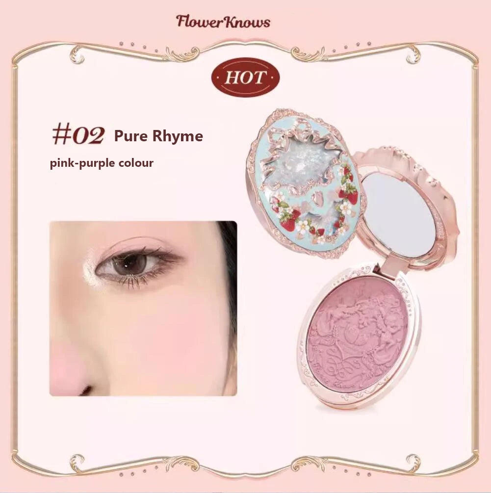 Flower Knows Strawberry Rococo Series Embossed Blush Fine Powder Makeup Smooth Long-Lasting Blusher Face Enhancing Makeup Color