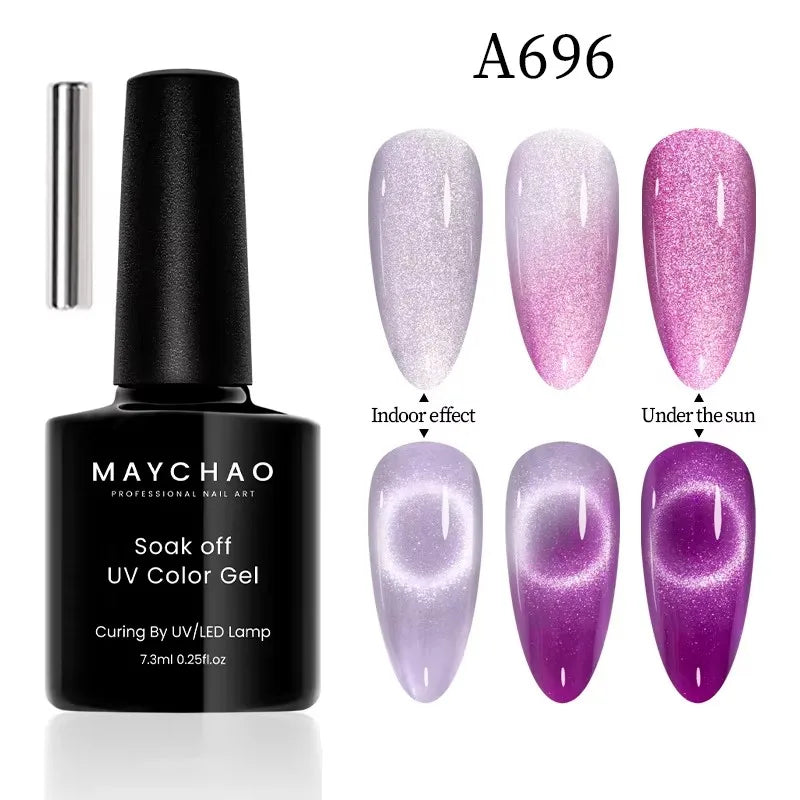 MAYCHAORomantic Galaxy Cat Eye Gel Nail Polish With Magnet Soak off UV Holographic Magnetic Rainbow Gel Polish for Nail Manicure