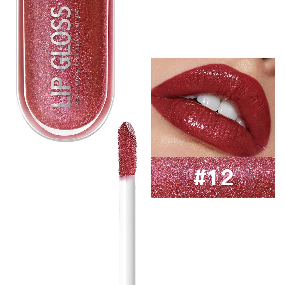 USHAS 12 colors mirror fine flash liquid lipstick pearlescent color waterproof sweatproof non-stick cup lip gloss