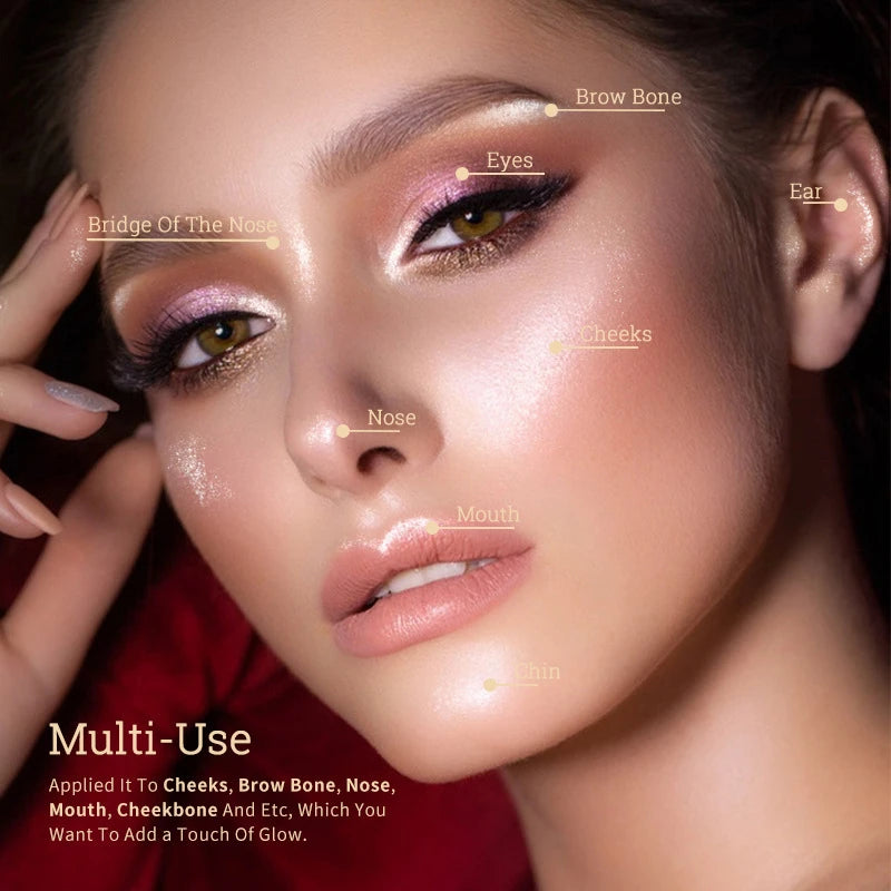 Waterproof Highlighter Powder - Long-Lasting Shimmer Glitter Face Contour Brighten Makeup for Eyes,Cheeks,Body,Hair Cosmetic