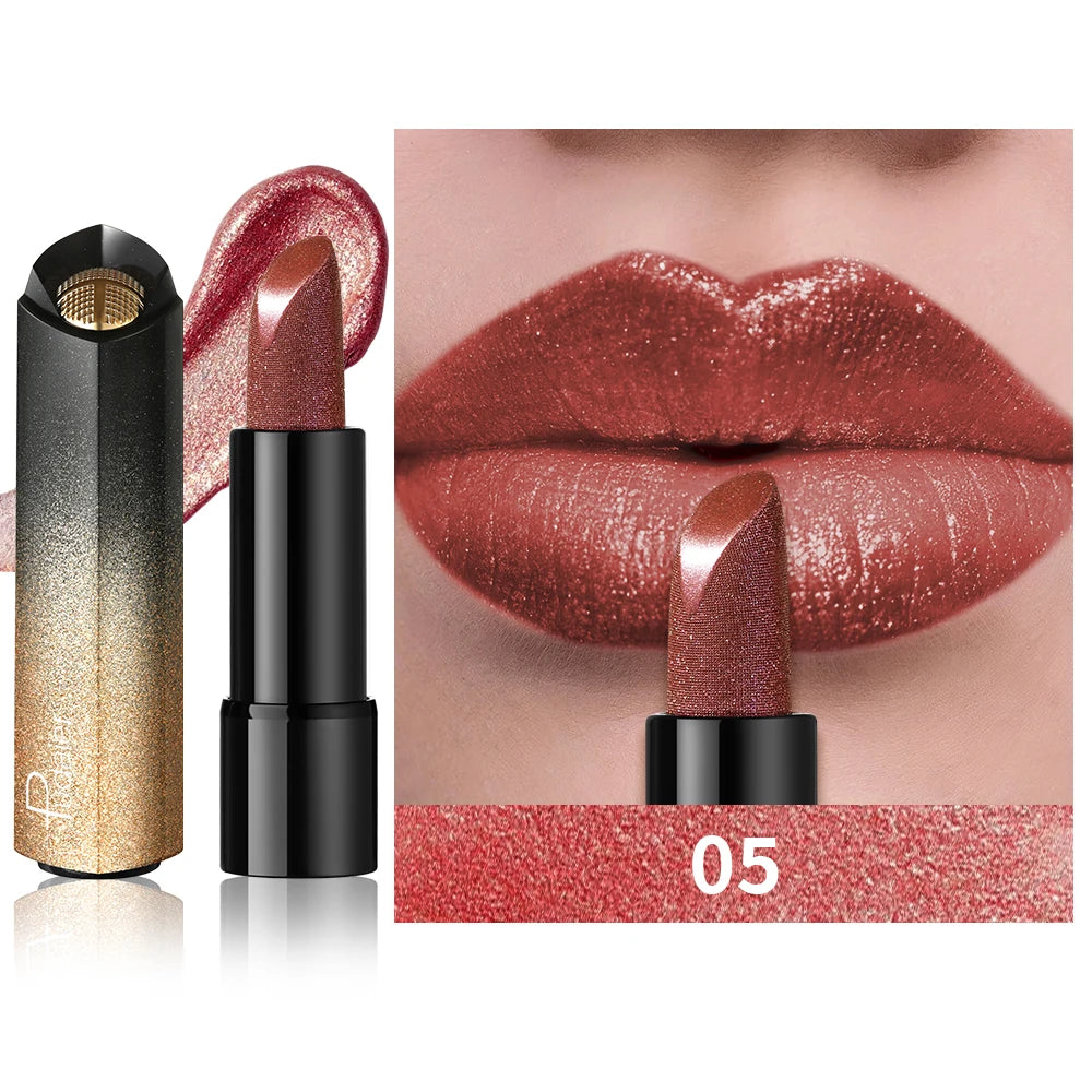 Metallic Shimmer Lipstick, Pearly Glitter Shine, Creamy Smooth Texture, High Pigment Party Makeup