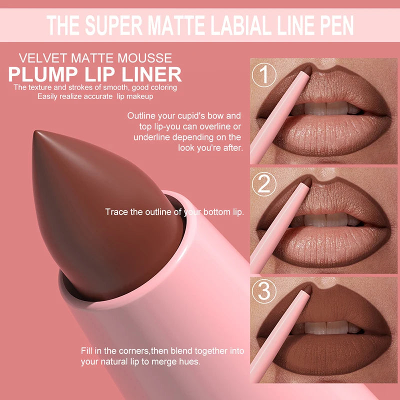 Velvet Matte Lip Liners Pencil Lipstick Makeup Soft Nude Red Brown Tint Lip Stain Waterproof Plumping Lip Outline Contour Makeup