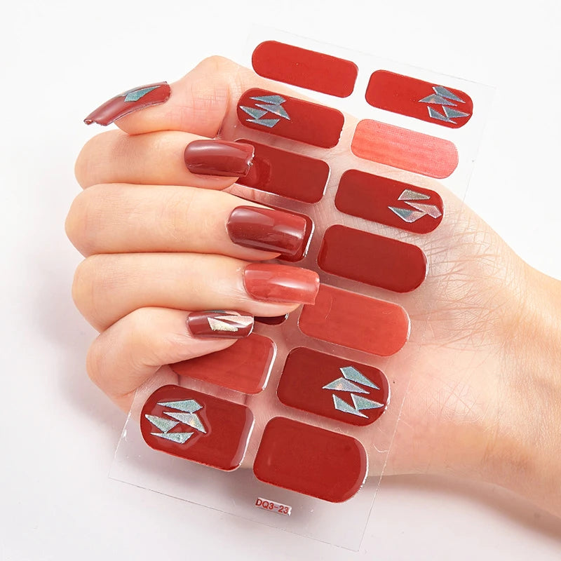 DIY Semi Cured Gel Nail Stickers Long-Lasting Solid Color Nail Strips Patch Slider Nail Sticker Full Cover Decal Manicure Patch
