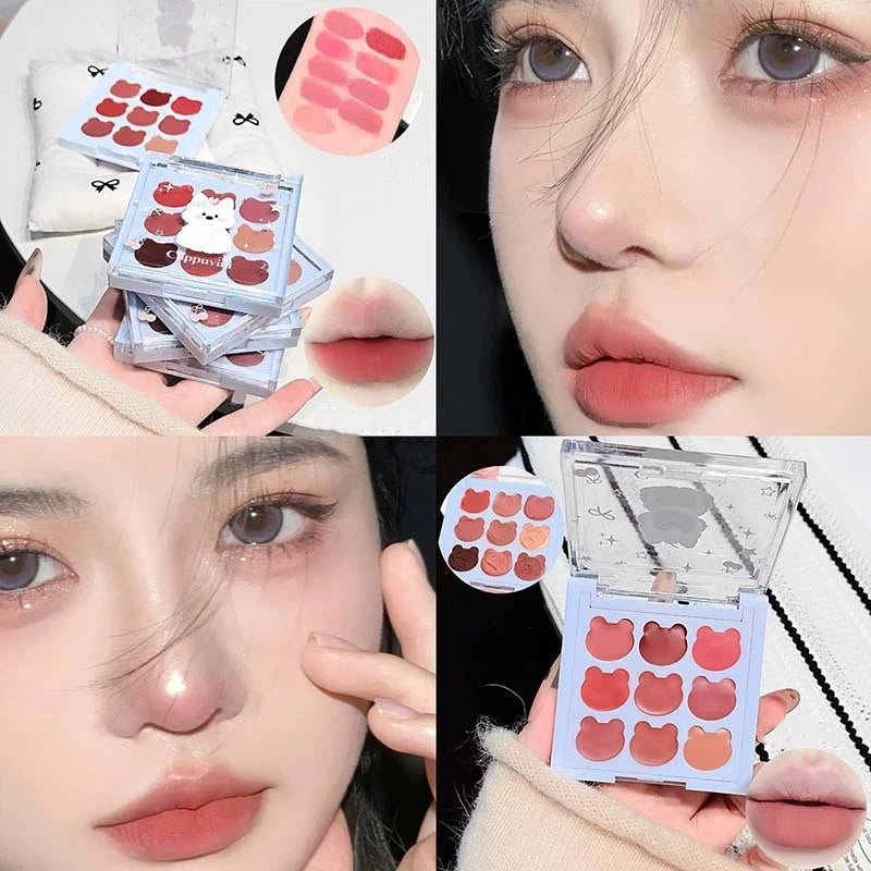 9 Color Velvet Matte Lipstick Palette Cream Texture Soft Mist Lip Mud Natural Long-Lasting Non-Drying Solid Lip Gloss Set Makeup