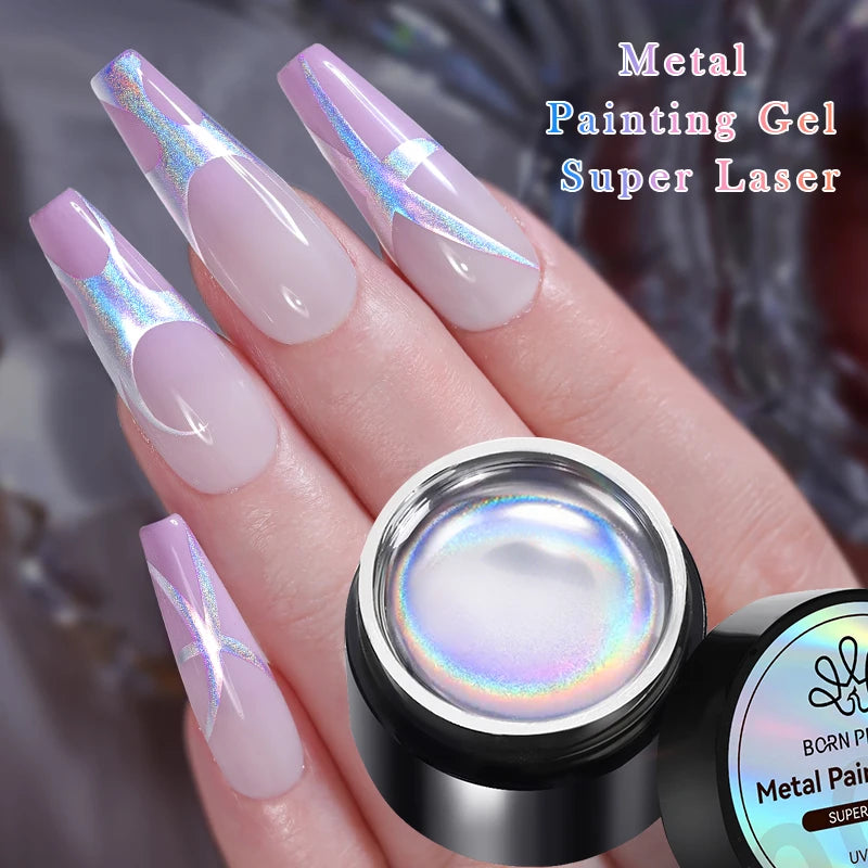 BORN PRETTY 5ml Super Laser Bright Metallic Painting Gel Soak Off Gel Nail Polish Flower Drawing Silver Mirror Glitter UV Gel